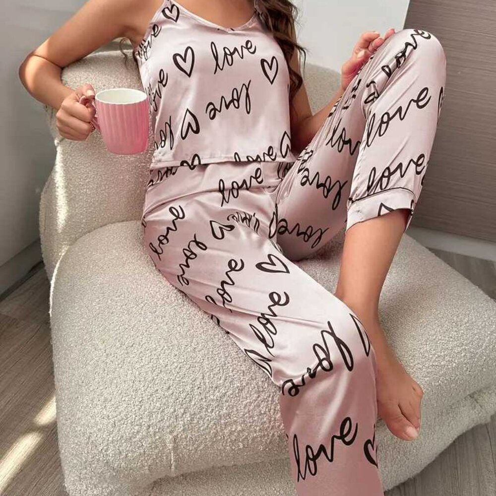 Women's Lingerie Satin Pajamas 2-Pc Set Sleepwear Cropped Cami
